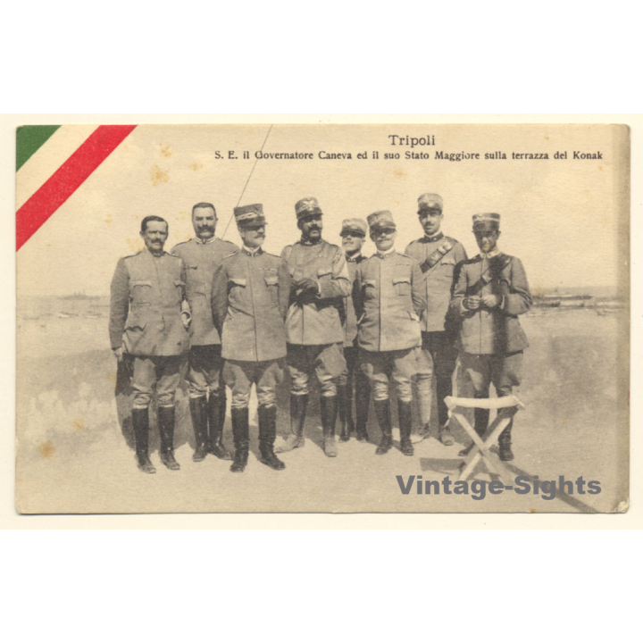 Italo-Turkish War (1911-1912): Governor Caneva & His General Staff (Vintage PC ~1910s)