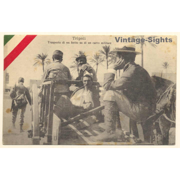 Italo-Turkish War (1911-1912): WOunded Soldier Transported On Horse Carriage (Vintage PC ~1910s)