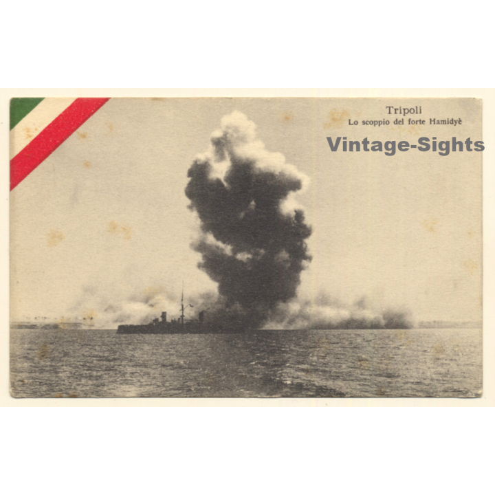 Italo-Turkish War (1911-1912): Tripoli - Explosion Of The Hamdiyé Fort (Vintage PC ~1910s)