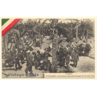 Italo-Turkish War (1911-1912): Tripoli - 11°Bersaglieri Before The Battle Of Oct. 23rd (Vintage PC ~1910s)