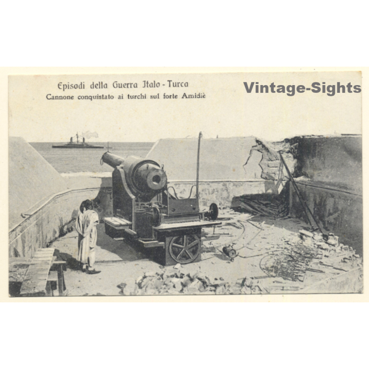 Italo-Turkish War (1911-1912): Captured Cannon At Fort Amidiè (Vintage PC)