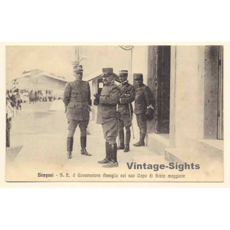 Colony Tripoli Italiano: Benghazi - Governor Ameglio & Chief Of Staff (Vintage PC 1910s)