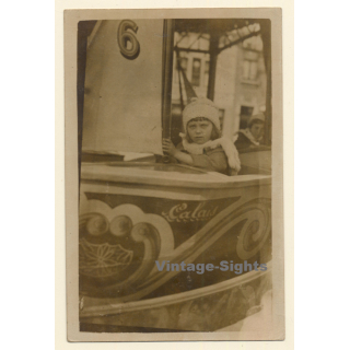 France: Little Girl On Carousel At Calais Funfair (Vintage Photo ~1930s/1940s)