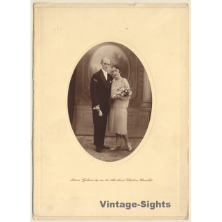 Maison Galuzzi: Portrait Of Elegant Couple / Flower Bouquet (Vintage Photo ~1900s/1910s)