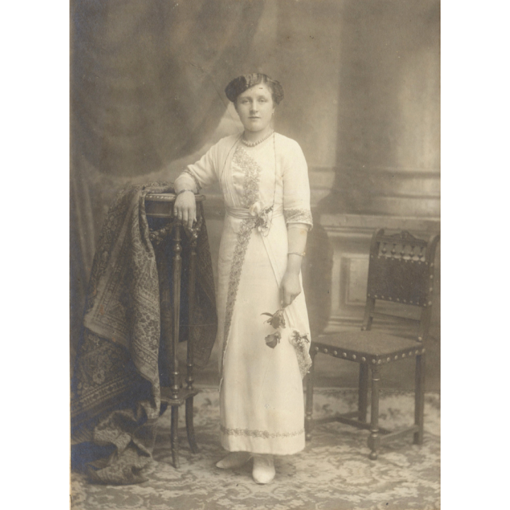 Emmanuel Despret: Portrait Of Fine Woman In Glamorous White Dress (Vintage Photo ~1900s/1910s)