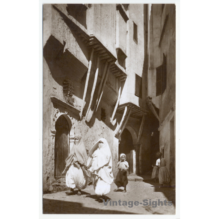 Algier / Algeria: Rue Arabe / Veiled Moorish Females (Vintage RPPC ~1930s/1940s)