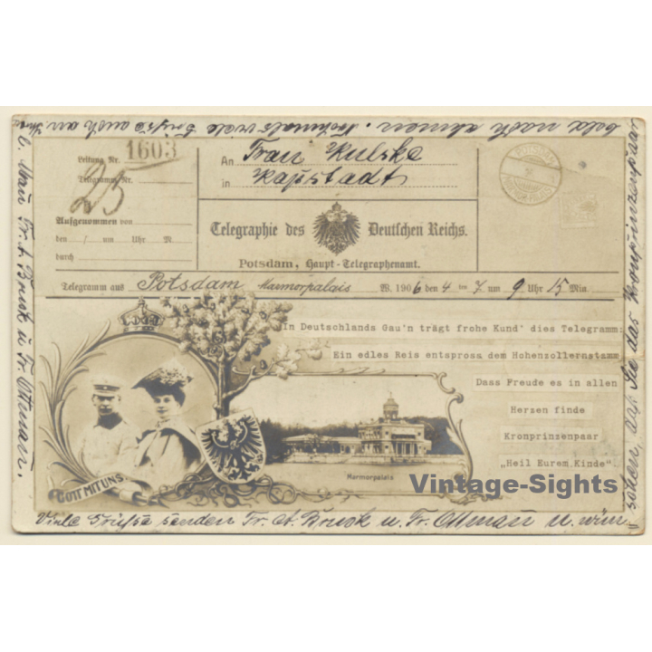 Preussen: Kronprinzenpaar / Telegraphie Des Deutschen Reichs (Vintage RPPC 1906)