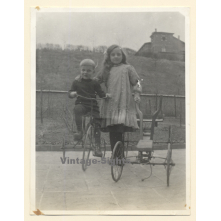 Belgium: Siblings With Quadricycle & Tricycle / Velocipede (Vintage Photo 1914)