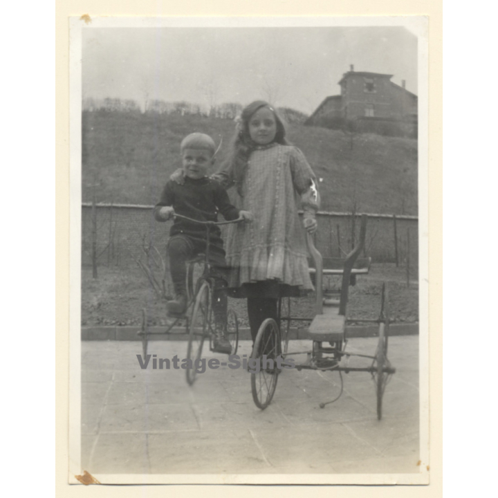 Belgium: Siblings With Quadricycle & Tricycle / Velocipede (Vintage Photo 1914)