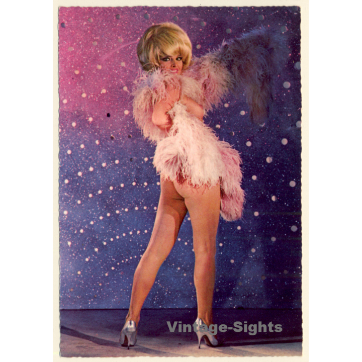 Blonde Striptease Dancer With Feather Boa*2 / Pin-Up (Vintage PC ~1950s/1960s)