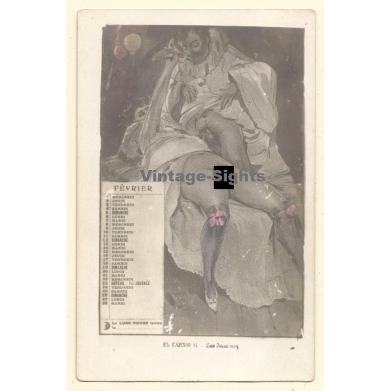 Erotic Drawing - Boudoir - Risqué: En Carnaval - Les Deux Nez (Vintage RPPC  1900s/1910s)