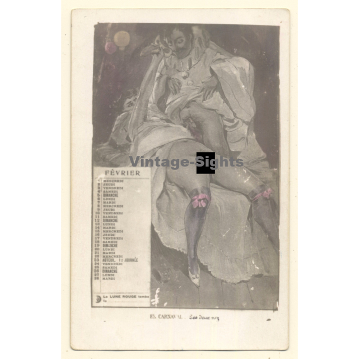 Erotic Drawing - Boudoir - Risqué: En Carnaval - Les Deux Nez (Vintage RPPC  1900s/1910s)