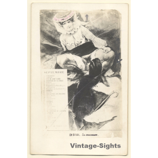 Erotic Drawing - Boudoir - Risqué: En Suisse - La Crevasse (Vintage RPPC  1900s/1910s)