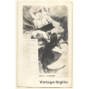 Erotic Drawing - Boudoir - Risqué: En Suisse - La Crevasse (Vintage RPPC  1900s/1910s)