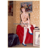 Erotic Study: Breathtaking Blonde Nude Puts On Nylons (Vintage Photo France ~1980s)