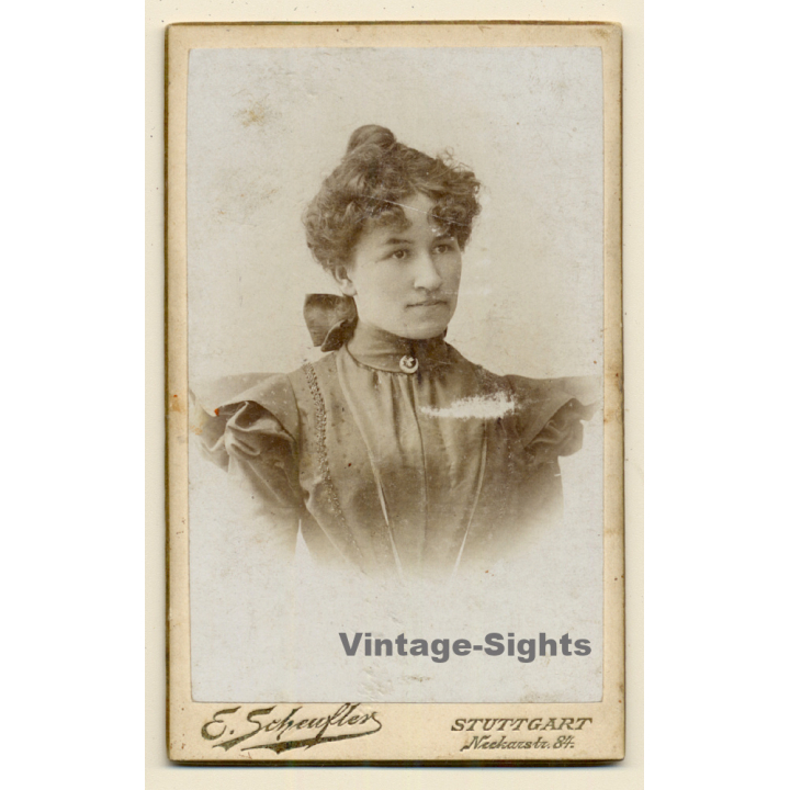E.Scheufler / Stuttgart: Portrait Of Young Victorian Lady (Vintage CDV / Carte De Visite ~1900s/1910s)
