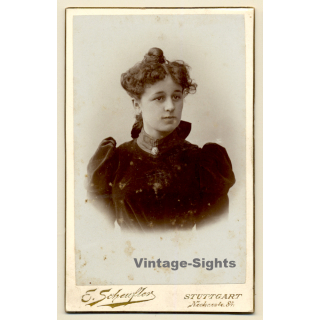 E.Scheufler / Stuttgart: Portrait Of Young Victorian Lady *2 (Vintage CDV / Carte De Visite ~1900s/1910s)
