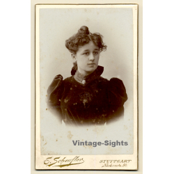 E.Scheufler / Stuttgart: Portrait Of Young Victorian Lady *2 (Vintage CDV / Carte De Visite ~1900s/1910s)