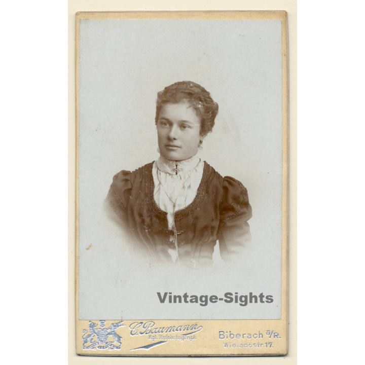 C.Baumann / Biberach: Portrait Of Young Victorian Lady*2 (Vintage CDV / Carte De Visite ~1890s/1900s)