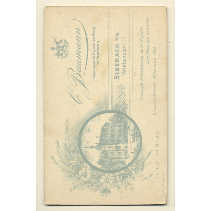 C.Baumann / Biberach: Portrait Of Young Victorian Lady*2 (Vintage CDV / Carte De Visite ~1890s/1900s)