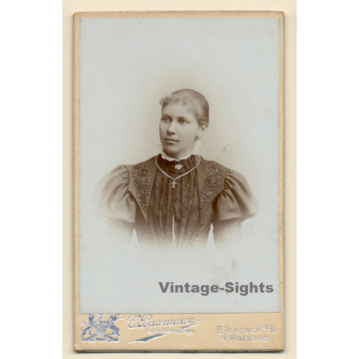 C.Baumann / Biberach: Portrait Of Young Victorian Lady*3 (Vintage CDV / Carte De Visite ~1890s/1900s)