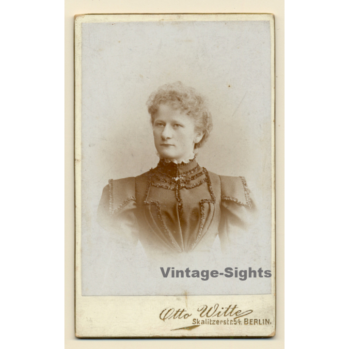 Otto Witte / Berlin: Portrait Of Woman In Black Victorian Blouse (Vintage CDV ~1890s/1900s)