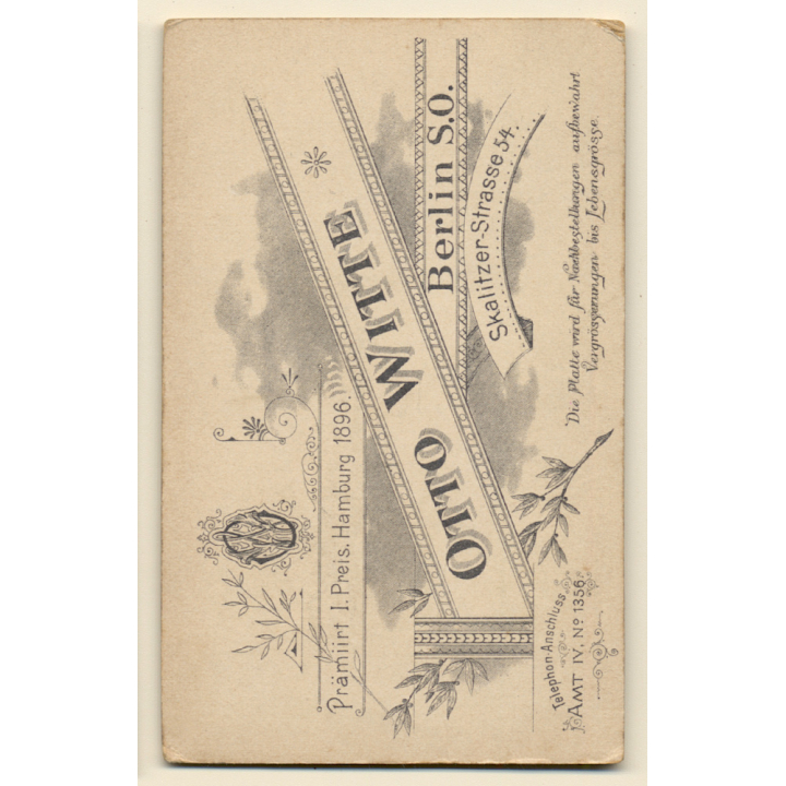 Otto Witte / Berlin: Portrait Of Woman In Black Victorian Blouse (Vintage CDV ~1890s/1900s)