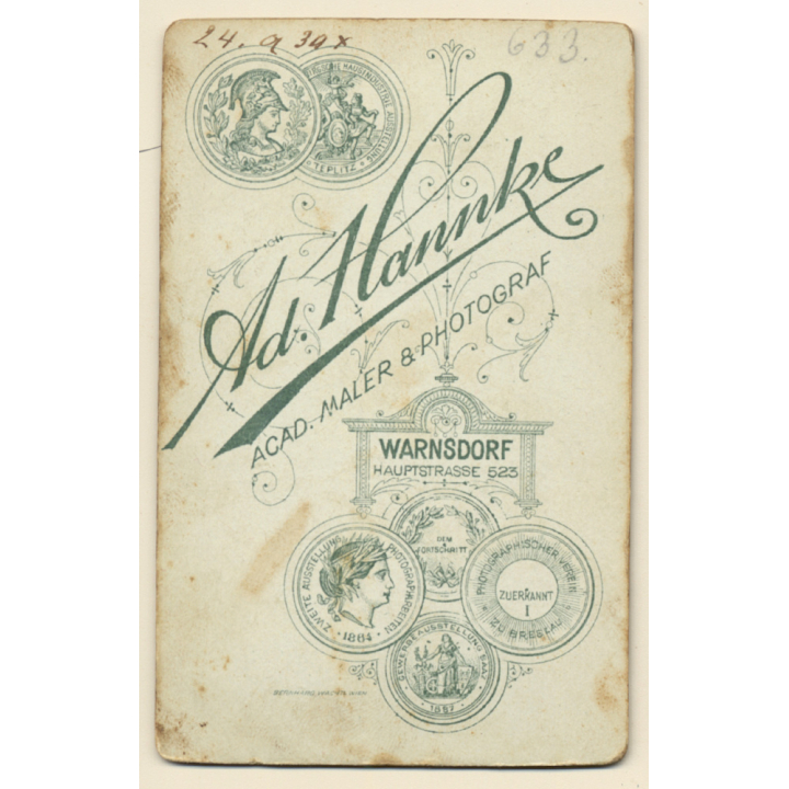 Ad.Hannke / Warnsdorf: Young Woman In Black Victorian Dress / Book - Cross (Vintage CDV ~1890s/1900s)