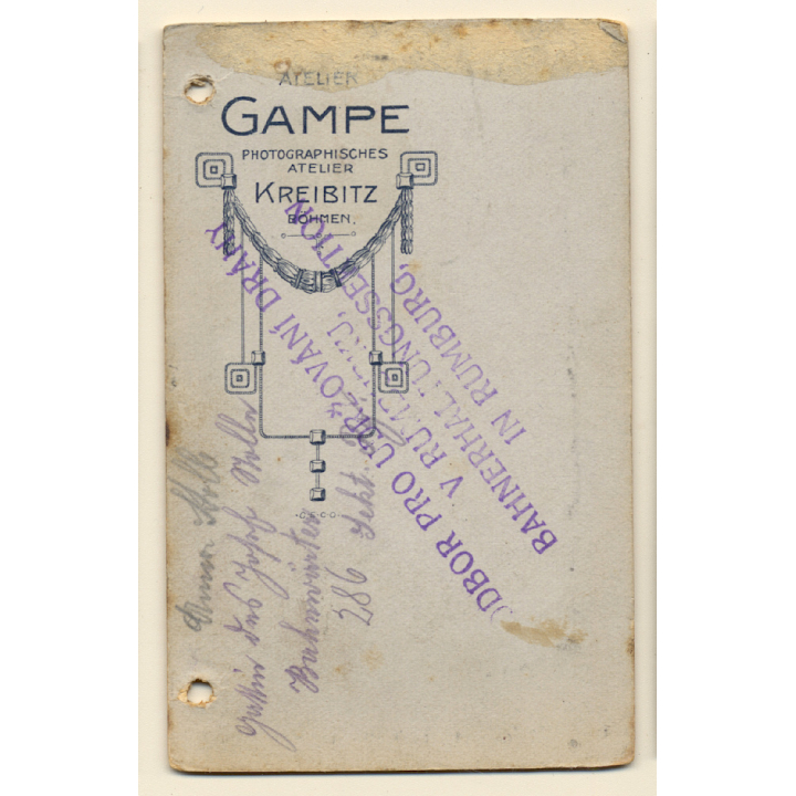 Atelier Gampe / Kreibitz: Darkhaired Woman In Victorian Blouse / Embroidery (Vintage CDV ~1890s/1900s)