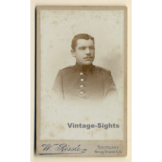 W. Rössle / Stuttgart: Young Soldier In Uniform / Moustache (Vintage CDV ~1890s/1900s)