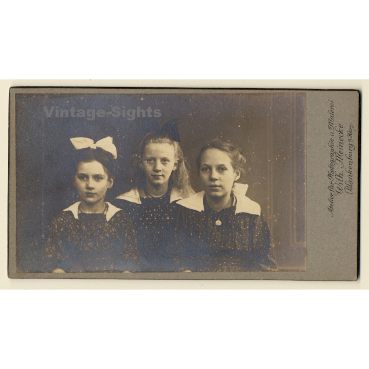 Atelier Meinecke / Blankenburg: Nice Take Of 3 Young Sisters / Siblings (Vintage CDV ~1890s/1900s)