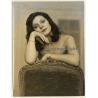 Erotic Study by Hubert Toyot: Natural Dark-Haired Nude*16 / Intense Look (Large Vintage Photo 1950s/1960s)