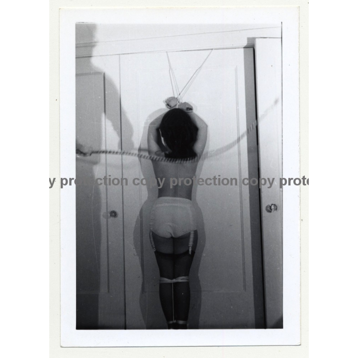RV Of Brunette Tied To Door Frame / Whip - BDSM (Vintage Photo B/W 1950s/1960s)