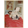 Erotic Study: Brunette Semi Nude Rests On Bed & Holds Up Legs (Vintage Photo France ~1980s)