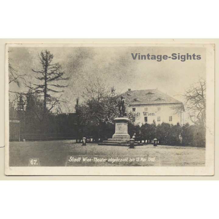 Vienna / Austria: Stadt Wien Theater Abgebrannt 13. Mai 1908 (Vintage RPPC 1939)