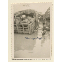 Liberia: Le Bac / Lorry Missed Ferry - Stuck In River*2 (Vintage Photo ~1950s)