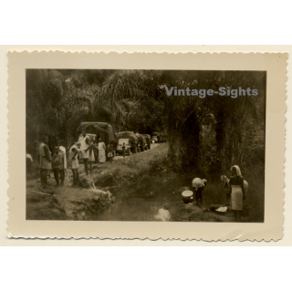 Liberia: Le Bac / Truck Convoy In Jungle (Vintage Photo ~1950s)