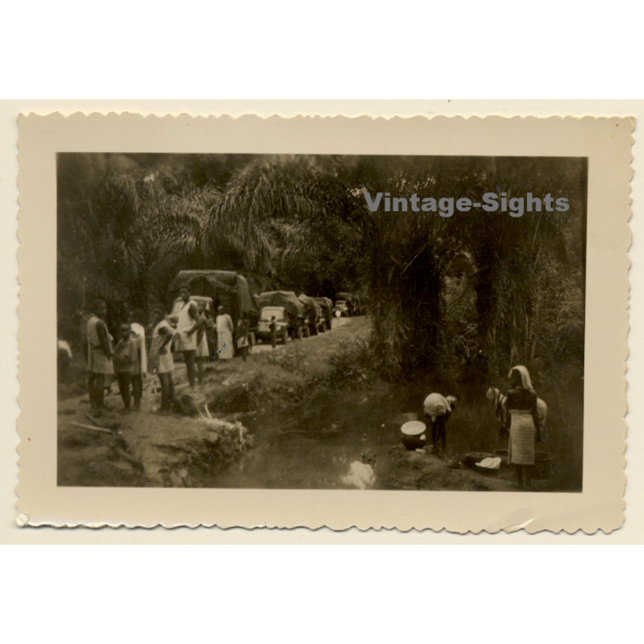 Liberia: Le Bac / Truck Convoy In Jungle (Vintage Photo ~1950s)