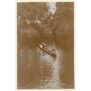 Haute-Katanga / Belgian Congo: 2 Colonial Masters Pass River Kafubu In Dugout (Vintage RPPC ~1910s/1920s)