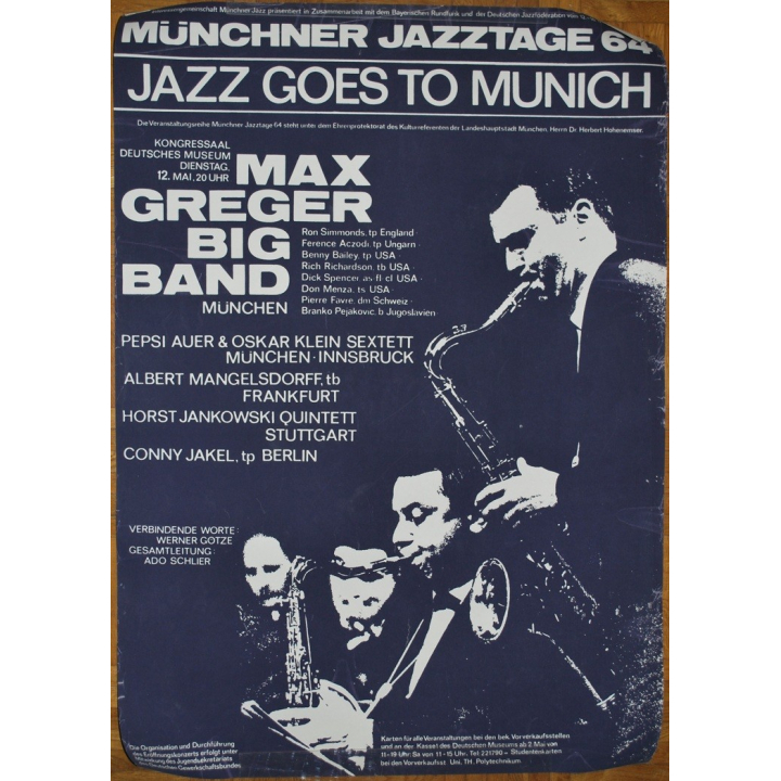 Jazz Goes To Munich / Münchner Jazztage 64: Mangelsdorff, Menza... (Vintage Screen Printed Poster)