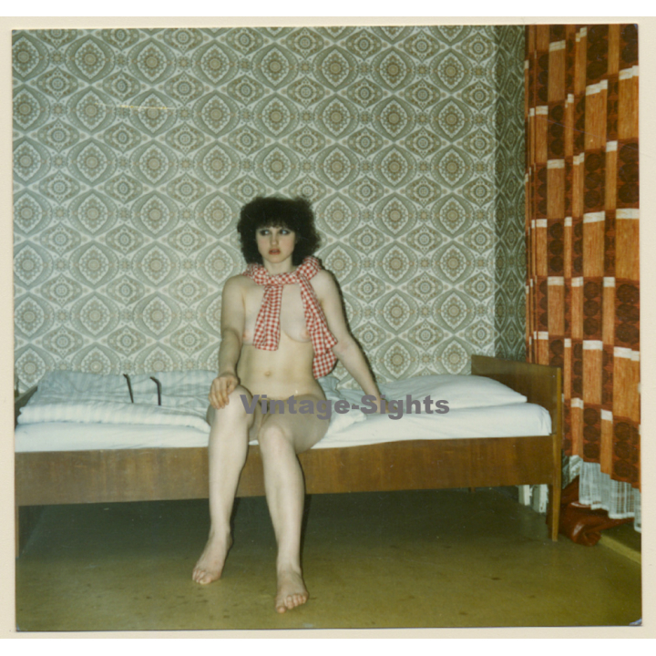 Erotic Study: Natural Nude Curlyhead*7 / On Bed - Scarf (Vintage Photo East Germany ~1990s)