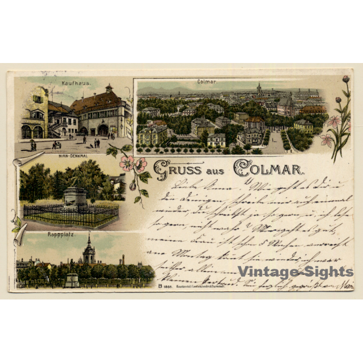 Colmar / France: Kaufhaus - Rapplatz - Hirn Denkmal (Vintage PC Litho 1903)