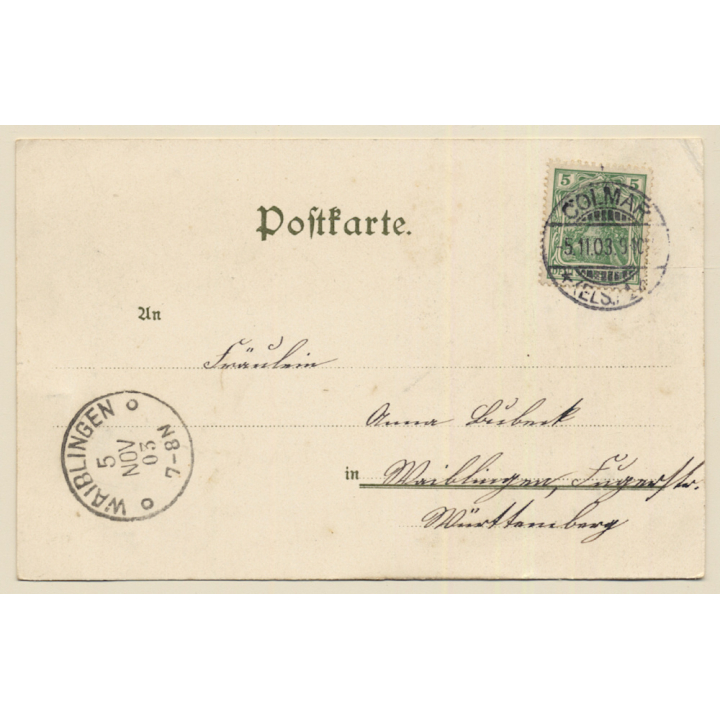 Colmar / France: Kaufhaus - Rapplatz - Hirn Denkmal (Vintage PC Litho 1903)