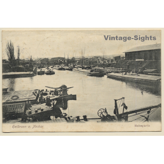 Heilbronn a. Neckar: Hafenpartie / Lastkähne - Leichter (Vintage PC 1906)