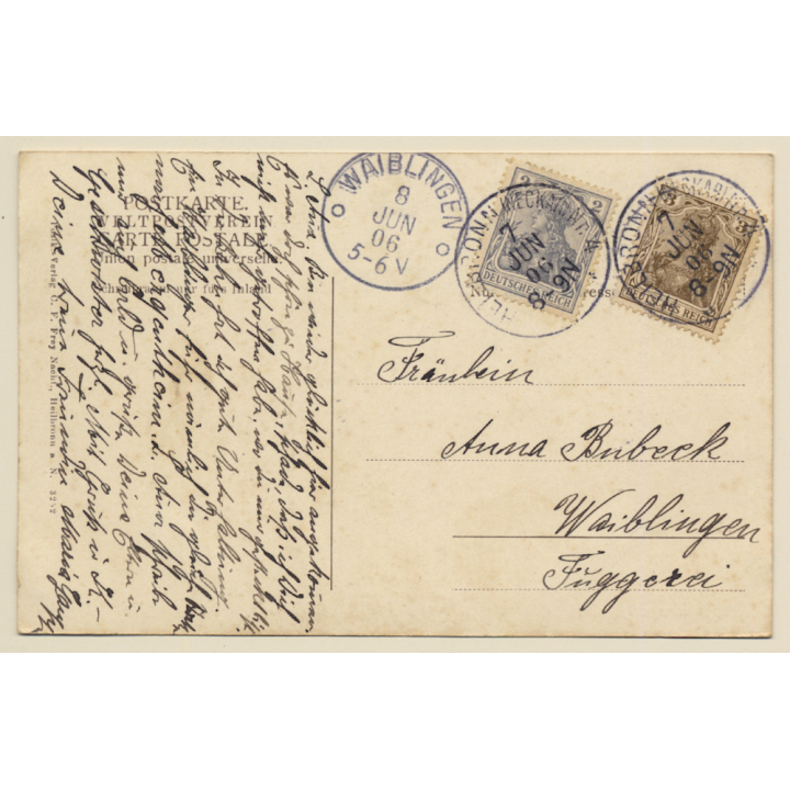 Heilbronn a. Neckar: Hafenpartie / Lastkähne - Leichter (Vintage PC 1906)