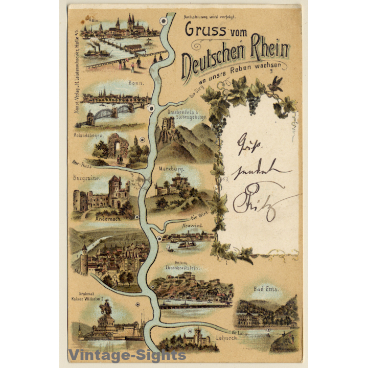 Gruss Vom Deutschen Rhein, Wo Unsere Reben Wachsen (Vintage PC 1902)