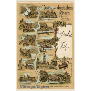 Gruss Vom Deutschen Rhein, Wo Unsere Reben Wachsen*2 (Vintage PC 1902)