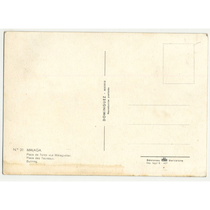 Plaza de Toros 'La Malagueta' - Bullring - Malaga / Spain (Vintage Postcard)
