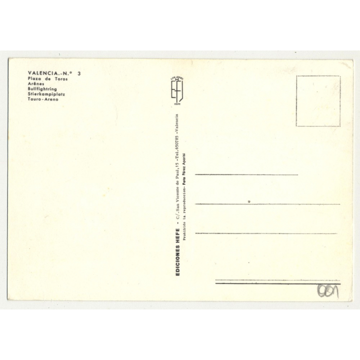 Plaza de Toros No 3 - Bullring - Valencia / Spain (Vintage Postcard)