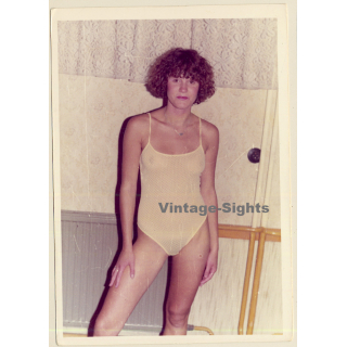 Erotic Study: Semi Nude Curlyhead In Transparent Body (Vintage Photo GDR ~1980s)
